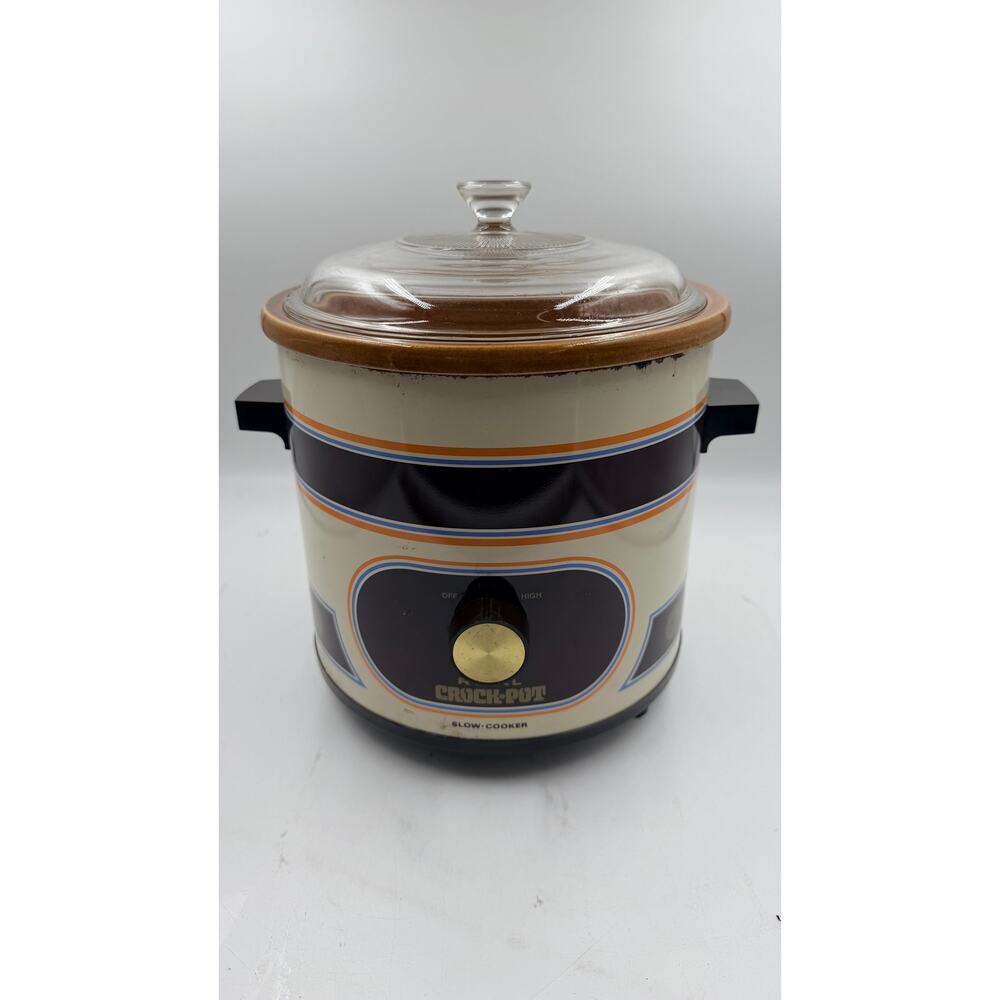 VTG Rival Crock Pot 3 1/2 Quart Slow Cooker w Glass Lid Model 3100 Almond Orange